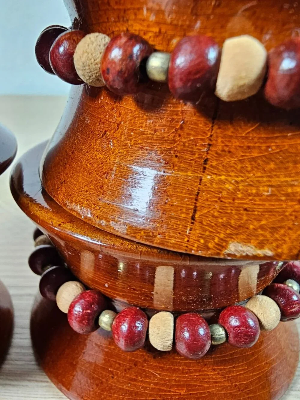 Pier 1 Beaded Wooden Napkin Rings Set of 6 Brown Neutral Boho